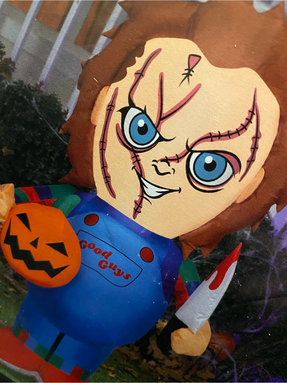 Gemmy Airblown Inflatable Chucky Holding Pumpkin and bloody knife. 3.5FT NIB